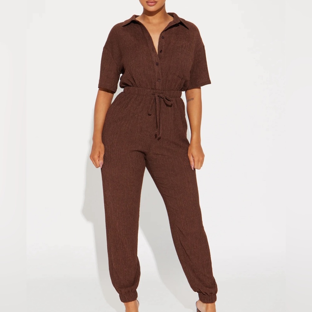 Women’s Fashion Nova Talk It Up Jumpsuit Chocolate Brown Size S Small